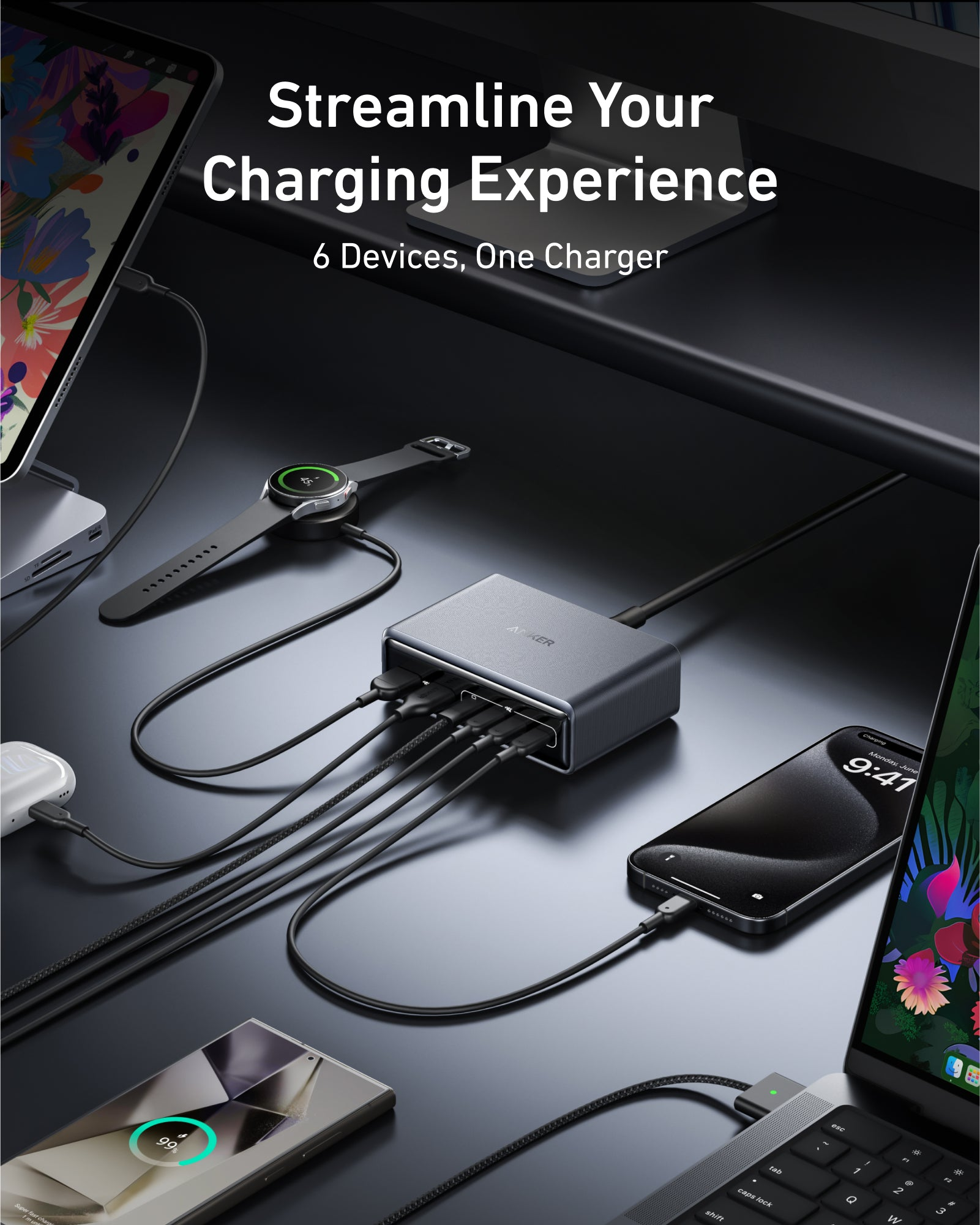 Anker Prime Charger (200W, 6 Ports, GaN) - Silver Anker Prime Charger (200W, 6 Ports, GaN) - Silver